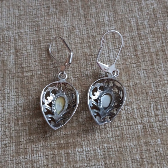 Mother of Pearl Sterling Silver Tear Drop Lever Back Earrings - Picture 4 of 9